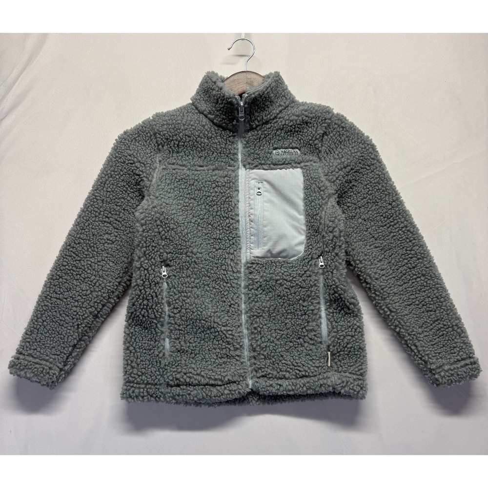 Magellan Outdoors Sherpa Fleece‎ Jacket Unisex Kids S Gray Classic Fit Full Zip
